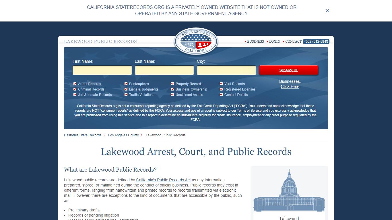 Lakewood Arrest and Public Records | California.StateRecords.org